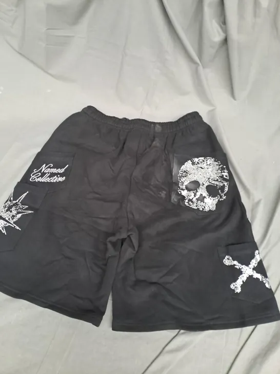 NAMED COLLECTIVE RHINESTONE SKULL SHORTS IN BLACK SIZE L