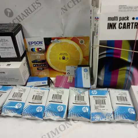 LOT OF ASSORTED PRINTER INK CARTRIDGES TO INCLUDE CANON, EPSON AND HP