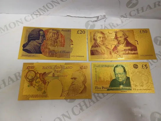 SET OF 24K FOIL GOLD BANK NOTES - £5, £10, £20 AND £50