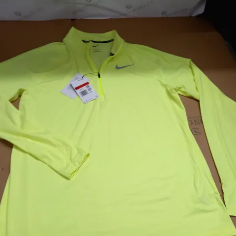 NIKE RUNNING FLUO YELLOW HALF ZIP TOP - L