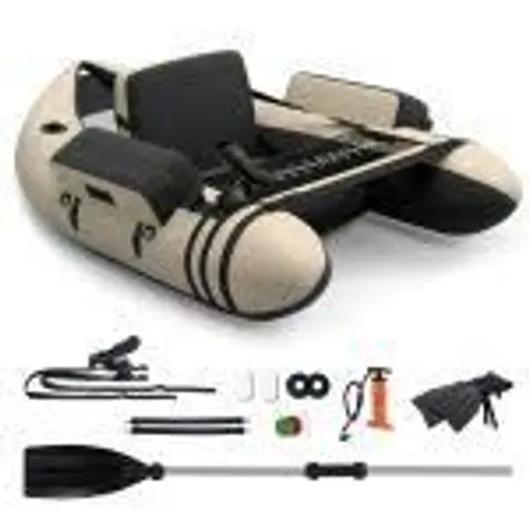 BOXED COSTWAY INFLATABLE DINGHY FISHING BOAT WITH ADJUSTABLE BACKREST 135 X 109 X 54cm - BEIGE