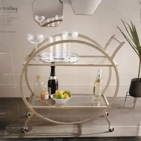 DRINKS TROLLEY WITH GLASS SHELVING AND GOLD EFFECT FRAME