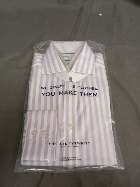 SEALED CHARLES TYRWHITT PURPLE & WHITE SLIM FIT SHIRT - 15 1/2 / 34INCH