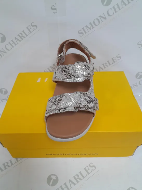 BOXED PAIR OF ARUBA SANDALS IN SNAKE GLAMOUR SIZE 3