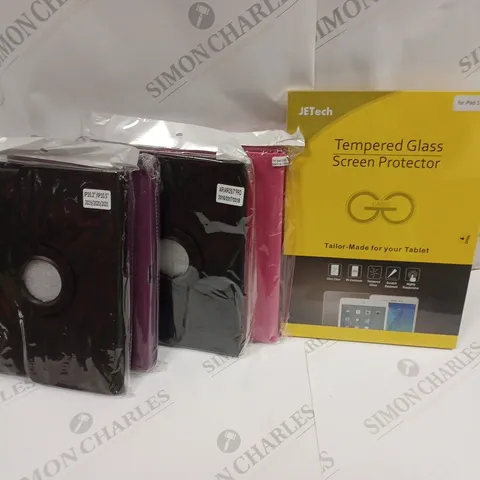 BOX OF 5 ASSORTED SEALED TABLET CASES AND TEMPERED GLASS SCREEN PROTECTOR