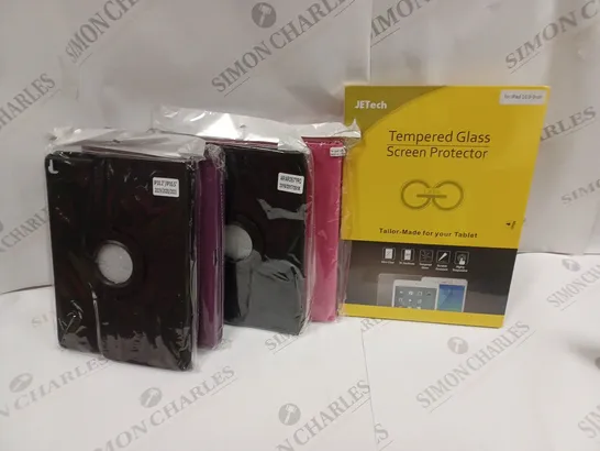 BOX OF 5 ASSORTED SEALED TABLET CASES AND TEMPERED GLASS SCREEN PROTECTOR