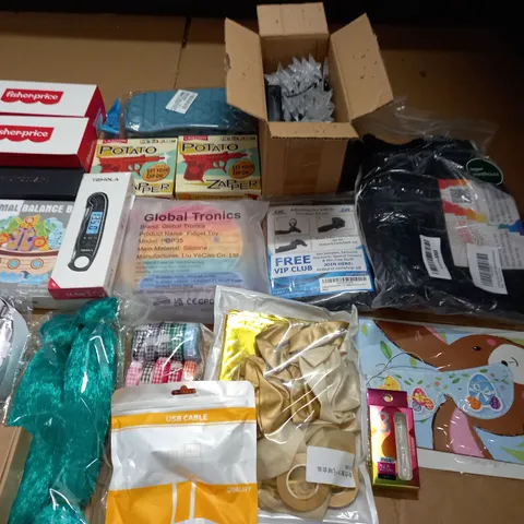 LARGE QUANTITY OF ASSORTED HOUSEHOLD ITEMS TO INCLUDE TEMOLA MEAT THERMOMETER, ANIMAL BALANCE BEAM AND FISHER PRICE SUN GLASSES