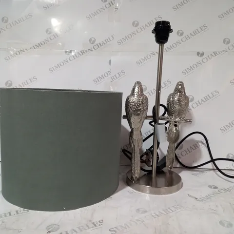 BOXED ALISON CORK DOUBLE PARROT DETAIL TABLE LAMP