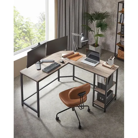 DEVAULT L-SHAPED DESK DARK WOODGRAIN WITH BLACK METAL LEGS