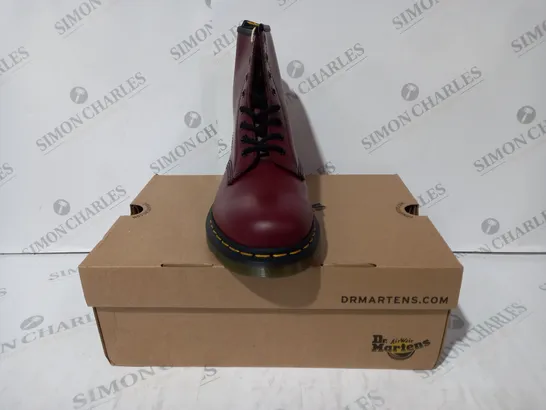 BOXED PAIR OF DR MARTENS ANKLE BOOTS IN CHERRY RED UK SIZE 7