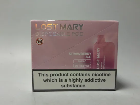 SEALED BOX OF 10 LOST MARY DISPOSABLE PODS STRAWBERRY ICE 