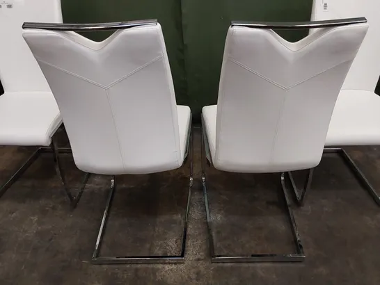 SET OF 4 WHITE LEATHER DINING CHAIRS 