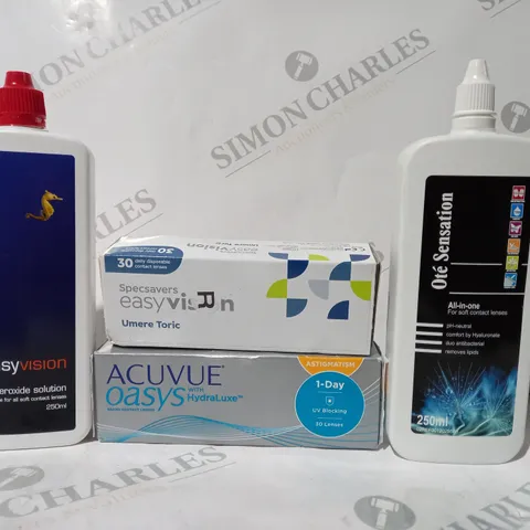 APPROXIMATELY 20 ASSORTED HOUSEHOLD ITEMS TO INCLUDE ACUVUE OASYS CONTACT LENSES, EASY VISION CONTACT LENSES, ETC