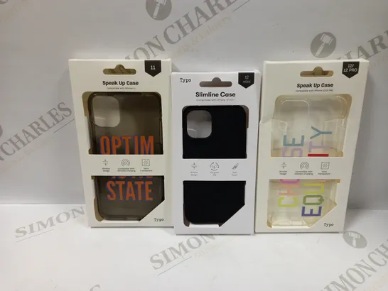 BOX OF APPROXIMATELY 52 TYPO PHONES CASES ('SLIMLINE CASE' & 'SPEAK UP CASE') FOR IPHONE 11, 12 MINI, 12/12PRO IN VARYING COLOURS