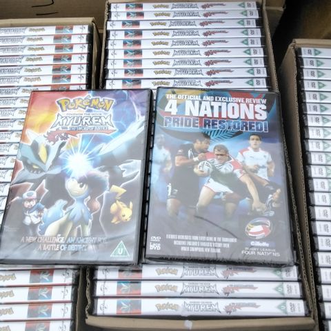 PALLET OF APPROXIMATELY 1200 NEW DVDS INCLUDING POKEMON KYUREM THE SWORD OF JUSTICE, 4 NATIONS PRIDE RESTORED 