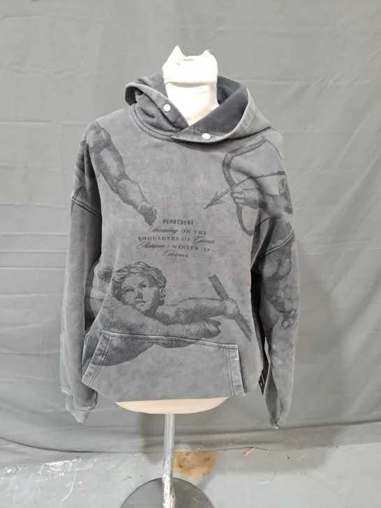 REPRESENT CHERUB ALL OVER HOODIE VINTAGE GREY - MEDIUM