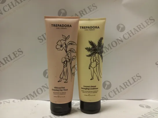 BOX OF 2 TREPADORA PRODUCTS TO INCLUDE HIBISCUS PINK CLEANSING CLAY-WASH 25ML & COCONUT ALMOND DETANGLING CONDITIONER 250ML 