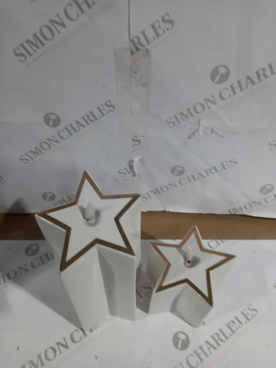 SET OF 3 PRE-LIT WHITE STAR CANDLES ( ONLY 2 )