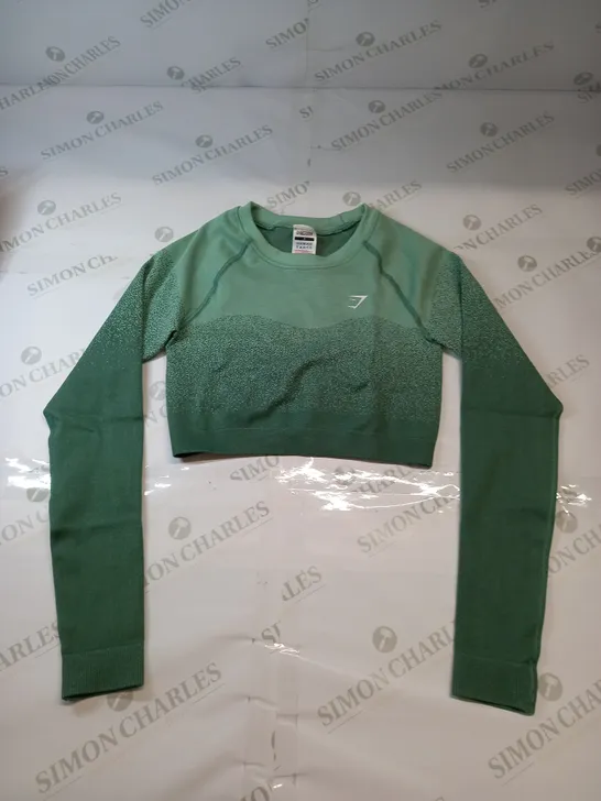 GYMSHARK LONG SLEEVED TRANING TOP IN GREEN SIZE SMALL