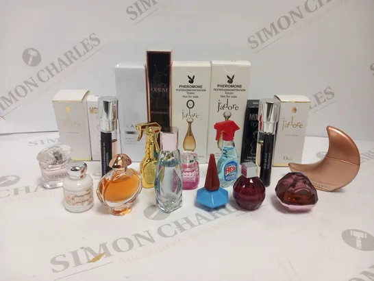 LARGE QUANTITY OF ASSORTED TESTER FRAGRANCES TO INCLUDE' YVES SAINT LAURENT, MOSCHINO, DIOR, VERSACE, GHOST, EARCHEL AND JIMMY CHOO