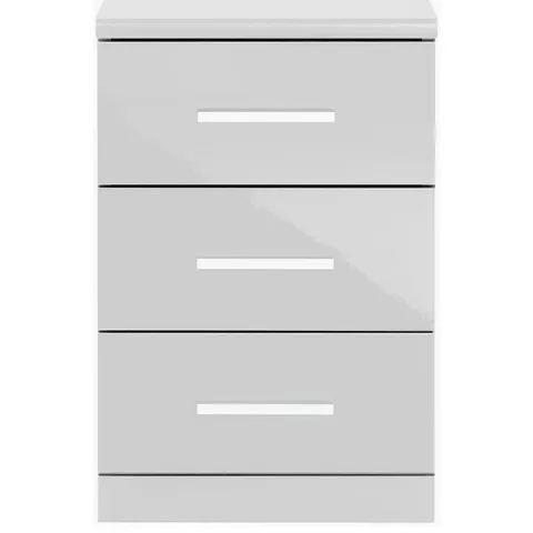 BOXED NEW PRAGUE WHITE 3 DRAWER BEDSIDE CABINET (COLLECTION ONLY)