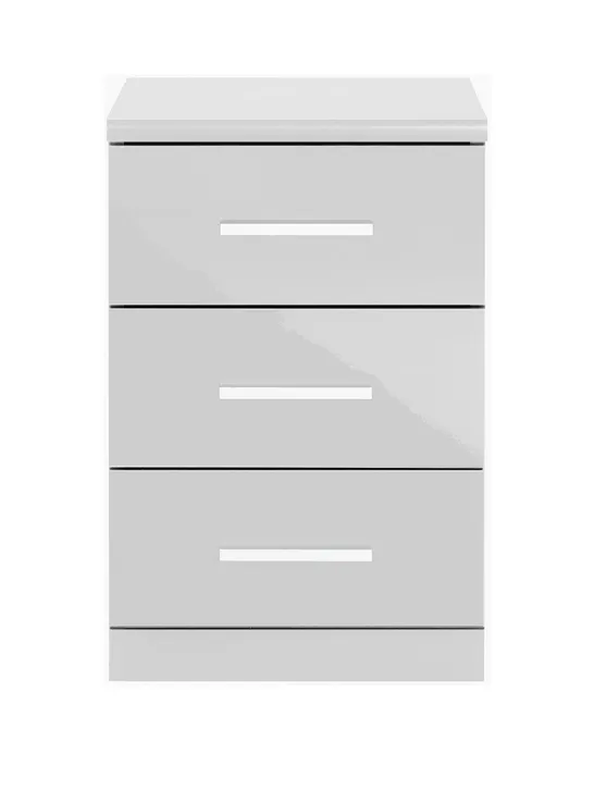 BOXED NEW PRAGUE WHITE 3 DRAWER BEDSIDE CABINET (COLLECTION ONLY) RRP £69