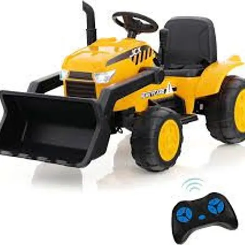 BOXED COSTWAY KIDS RIDE ON EXCAVATOR, 12V BATTERY POWERED BULLDOZER DIGGER WITH REMOTE CONTROL, ADJUSTABLE DIGGING BUCKET, LED HEADLIGHTS, MUSIC, HORN, USB, FOR 3-8 YEARS OLD (1 BOX)