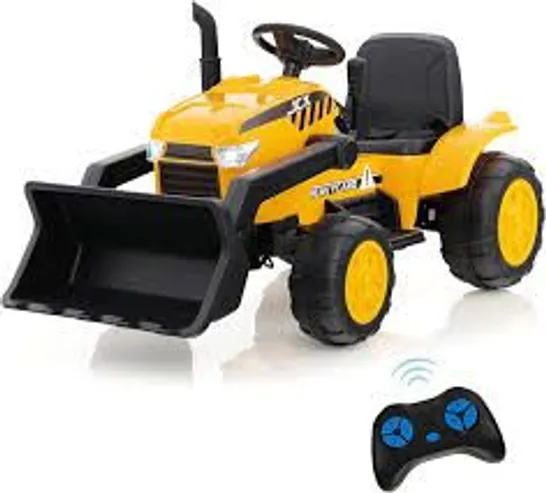 BOXED COSTWAY KIDS RIDE ON EXCAVATOR, 12V BATTERY POWERED BULLDOZER DIGGER WITH REMOTE CONTROL, ADJUSTABLE DIGGING BUCKET, LED HEADLIGHTS, MUSIC, HORN, USB, FOR 3-8 YEARS OLD (1 BOX)