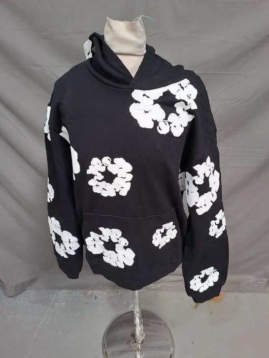 DENIM TEARS COTTON WREATH PRINTED HOODIE IN BLACK SIZE S