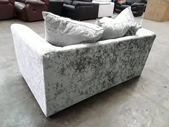 QUALITY DESIGNER TEMPLE 2 SEATER SOFA - SILVER VELVET FABRIC