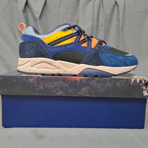 BOXED PAIR OF KARHU FUSION 2.0 SHOES IN NAVY/MULTI COLOUR UK SIZE 9