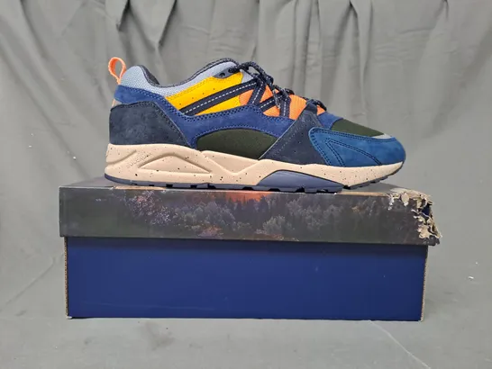 BOXED PAIR OF KARHU FUSION 2.0 SHOES IN NAVY/MULTI COLOUR UK SIZE 9