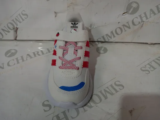 BOXED PAIR OF ADIDAS HELLO KITTY RETROPY F2 CF EL I BABY SHOES IN WHITE/RED/BLUE UK SIZE 6K