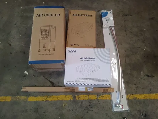 PALLET OF ASSORTED ITEMS INCLUDING PREMIUM TELESCOPIC CURVED ROD, AIR COOLER, AIR MATTRESS, IDOO AIR MATTRESS, ALUMINIUM EXTENDABLE ROD