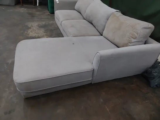 DESIGNER CHAISE SOFA LIGHT GREY FABRIC 