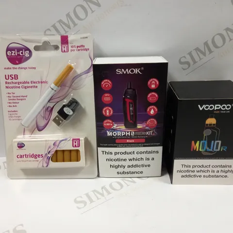 BOX OF APPROXIMATELY 21 E-CIGARETTES TO INCLUDE EZI-CIG USB RECHARGABLE ELECTRONIC NICOTINE CIGARETTE, SMOK MORPHS POD-80 KIT, VOOPOO MOJO R, ETC