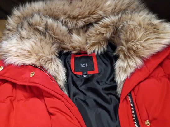 RIVER ISLAND FAUX FUR TRIMMED PADDED COAT IN RED - 10