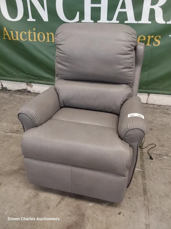 QUALITY BRITISH DESIGNER G PLAN NEWMARKET POWER RECLINING EASY CHAIR DALLAS CHARCOAL LEATHER 