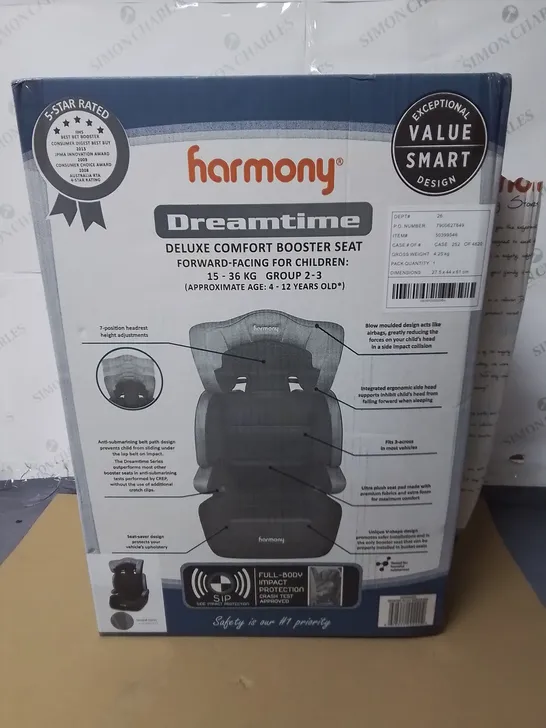 BOXED HARMONY DREAMTIME DELUXE COMFORT BOOSTER SEAT - 15/36KG