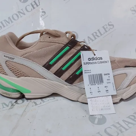 BOXED PAIR OF ADIDAS SUPERNOVA CUSHION 7 TRAINERS IN TAN/GREEN UK SIZE 9