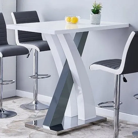 BOXED AXARA BAR TABLE RECTANGULAR IN WHITE AND GREY HIGH GLOSS (1 BOX)