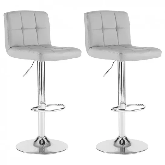 BOXED SET OF 2 CUBAN FAUX LEATHER SWIVEL BAR STOOLS WITH CHROME BASE - GREY (1 BOX)