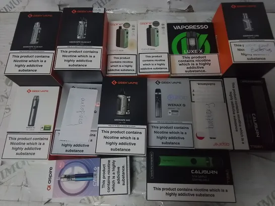 LOT OF ASSORTED E-CIGS AND PARTS TO INCLUDE VAPORESSO, OXVA AND ASPIRE