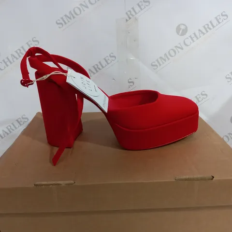 BOXED STRADIVARIUS SATIN PLATFORM IN RED - UK 7 