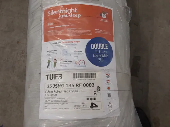 QUALITY BAGGED AND ROLLED SILENTNIGHT 135CM JUST SNUG MEMORY 135CM DOUBLE MATTRESS 