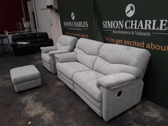 QUALITY G-PLAN STRATFORD COPPICE POWDER FABRIC THREE SEATER POWER RECLINING SOFA, POWER RECLINING ARMCHAIR AND FOOTSTOOL