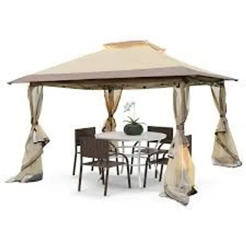 BOXED COSTWAY POP UP GAZEBO WITH VENTED TOP AND PORTABLE CANOPY SHELTER - COFFEE