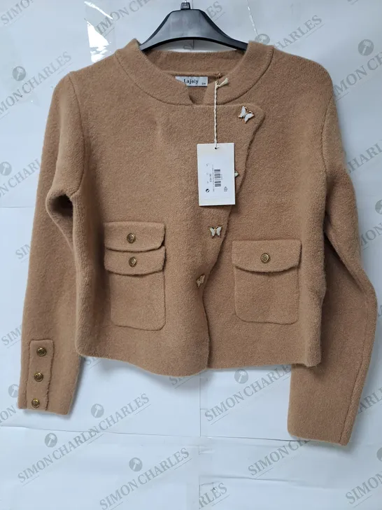LAJOLY LILA ASYMMERTRIC BUTTON JACKET IN WASHED TAN - S/M