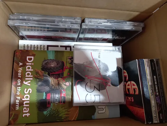 BOX OF APPROXIMATELY 20 ASSORTED HOUSEHOLD ITEMS TO INCLUDE IRON MAIDEN FROM FEAR TO ETERNITY CD, THE WOLRD AS I SEE IT BOOK BY ALBERT EINSTEIN, THE VERY BEST OF FLEETWOOD MAC CD, ETC