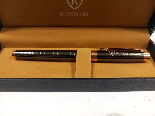 RUCKSTUHL STAINLESS STEEL LUXURY PEN IN GIFT BOX – BLACK & ROSE GOLD COLOUR CASE - HAND ASSEMBLED